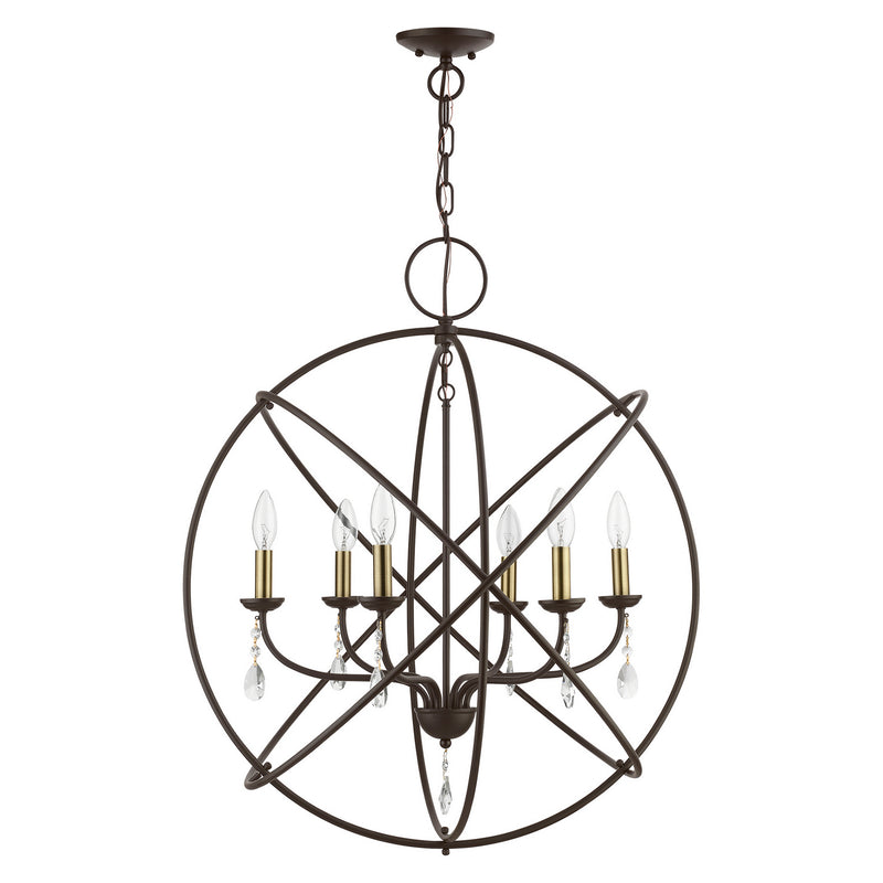 Livex Lighting 40906-07 Six Light Chandelier, Bronze w/Antique Brass Finish Candles
