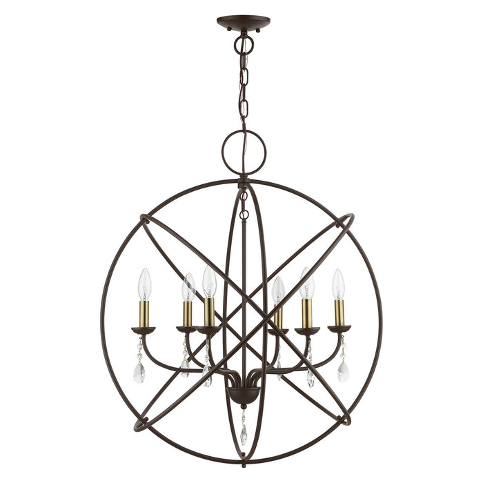 Livex Lighting 40906-07 Six Light Chandelier, Bronze w/Antique Brass Finish Candles
