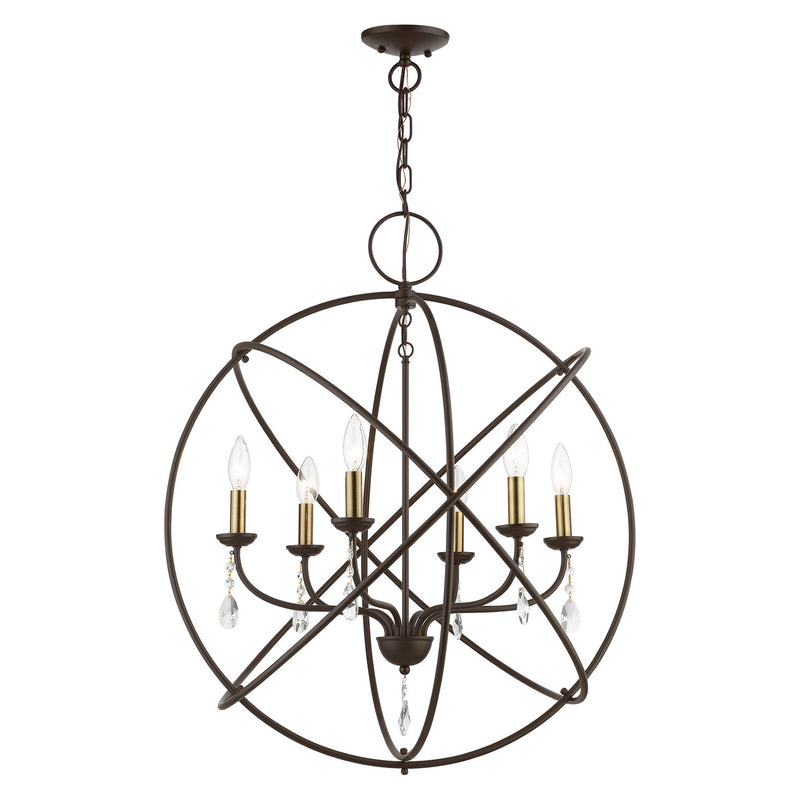 Livex Lighting 40906-07 Six Light Chandelier, Bronze w/Antique Brass Finish Candles