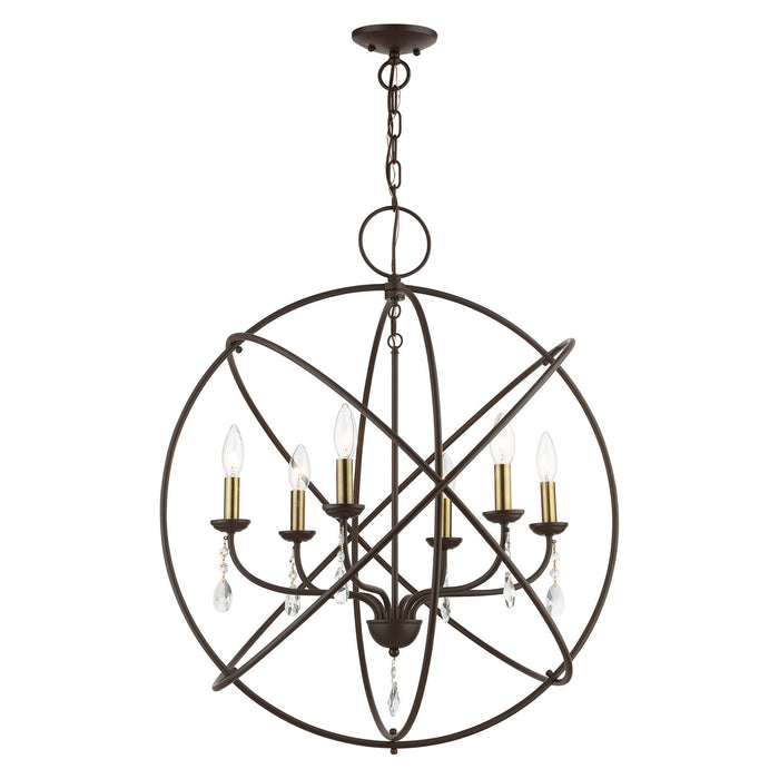 Livex Lighting 40906-07 Six Light Chandelier, Bronze w/Antique Brass Finish Candles