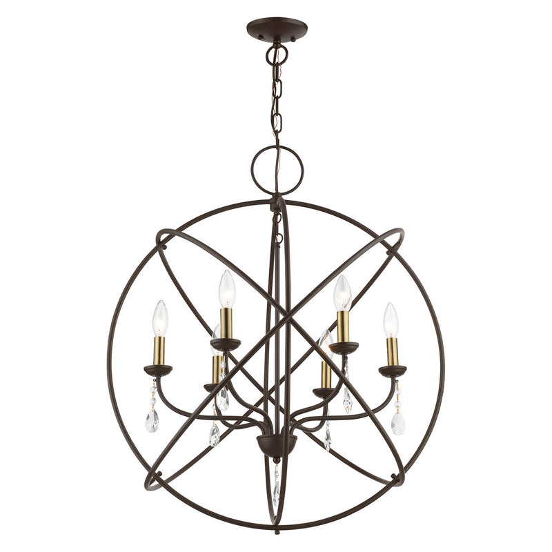Livex Lighting 40906-07 Six Light Chandelier, Bronze w/Antique Brass Finish Candles