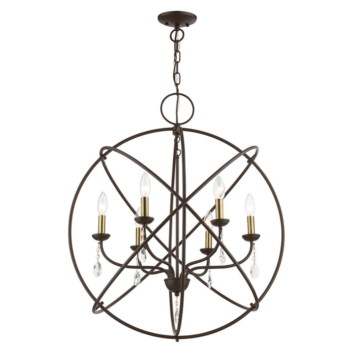 Livex Lighting 40906-07 Six Light Chandelier, Bronze w/Antique Brass Finish Candles
