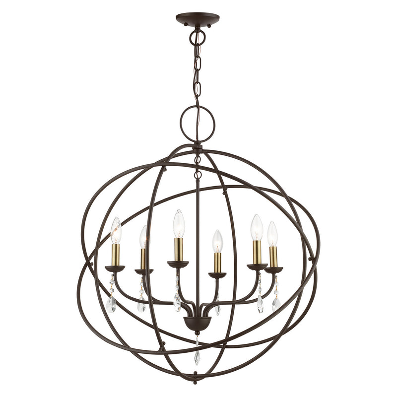 Livex Lighting 40906-07 Six Light Chandelier, Bronze w/Antique Brass Finish Candles