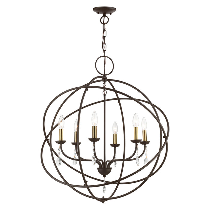 Livex Lighting 40906-07 Six Light Chandelier, Bronze w/Antique Brass Finish Candles