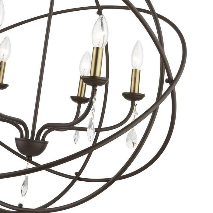 Livex Lighting 40906-07 Six Light Chandelier, Bronze w/Antique Brass Finish Candles