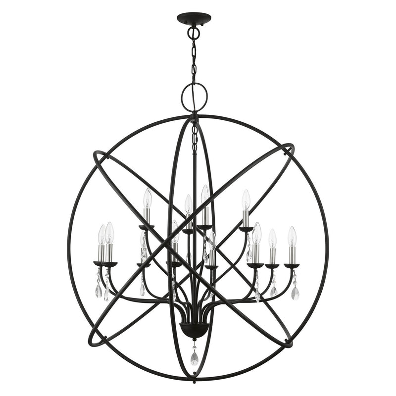 Livex Lighting 40909-04 12 Light Foyer Chandelier, Black w/Brushed Nickel Finish Candles
