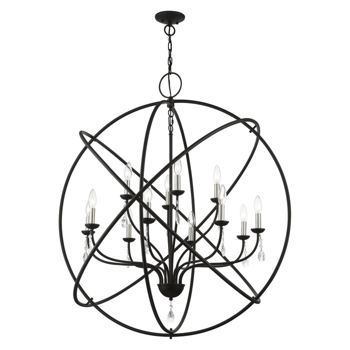 Livex Lighting 40909-04 12 Light Foyer Chandelier, Black w/Brushed Nickel Finish Candles