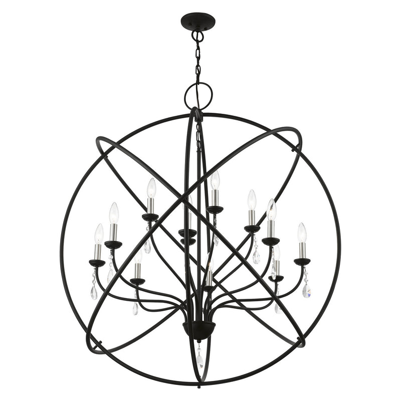Livex Lighting 40909-04 12 Light Foyer Chandelier, Black w/Brushed Nickel Finish Candles