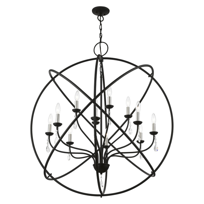 Livex Lighting 40909-04 12 Light Foyer Chandelier, Black w/Brushed Nickel Finish Candles