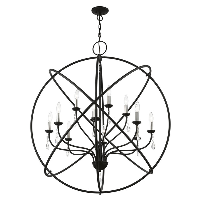 Livex Lighting 40909-04 12 Light Foyer Chandelier, Black w/Brushed Nickel Finish Candles
