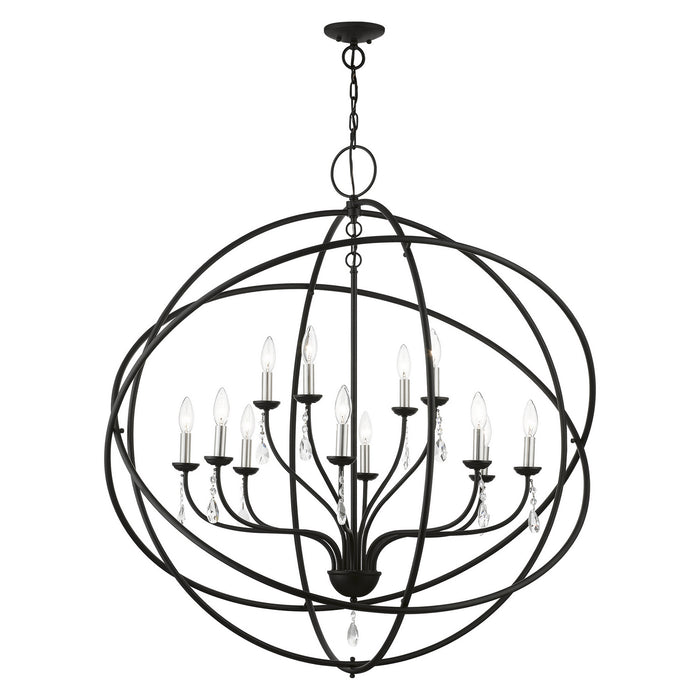 Livex Lighting 40909-04 12 Light Foyer Chandelier, Black w/Brushed Nickel Finish Candles