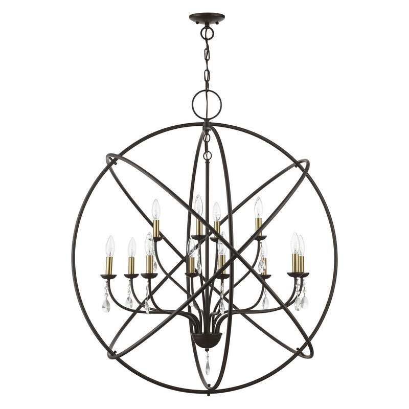Livex Lighting 40909-07 12 Light Foyer Chandelier, Bronze w/Antique Brass Finish Candles