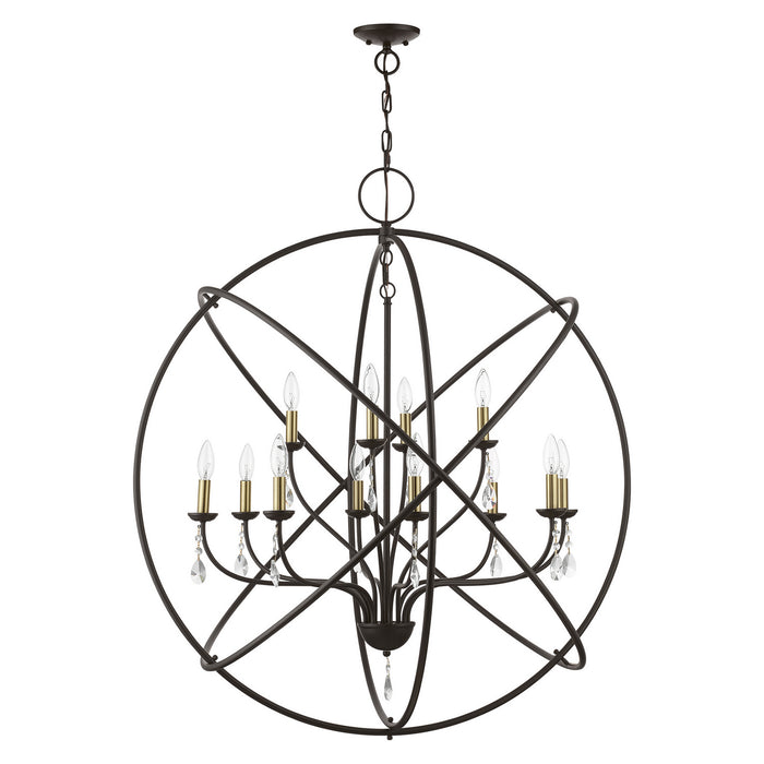 Livex Lighting 40909-07 12 Light Foyer Chandelier, Bronze w/Antique Brass Finish Candles