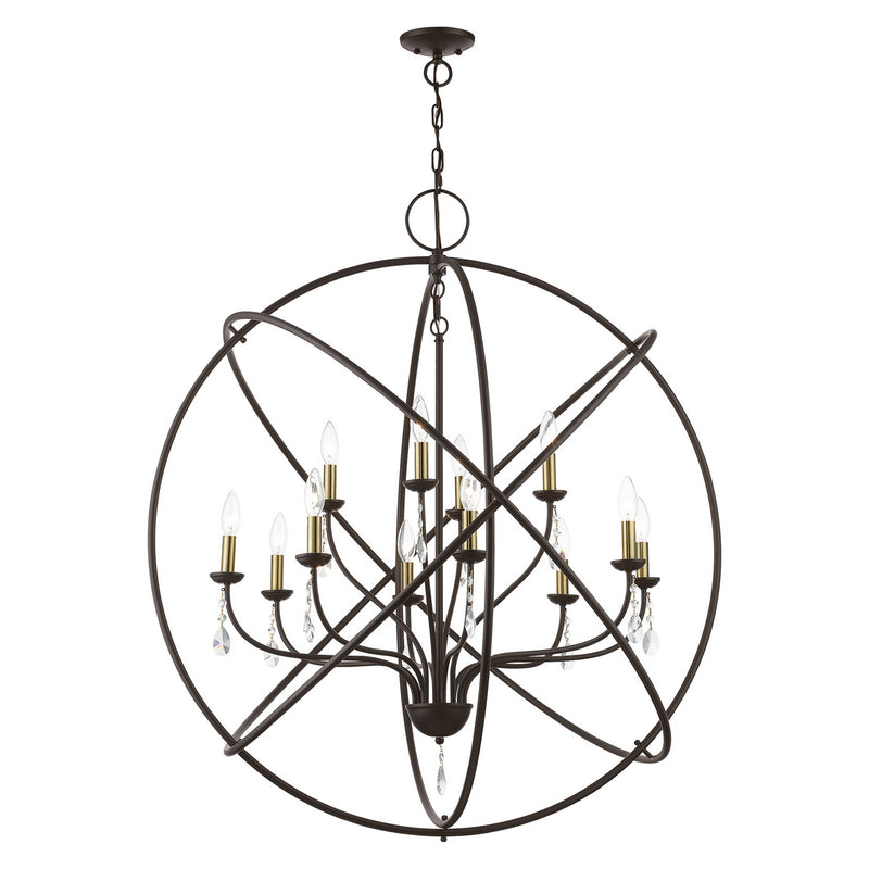 Livex Lighting 40909-07 12 Light Foyer Chandelier, Bronze w/Antique Brass Finish Candles