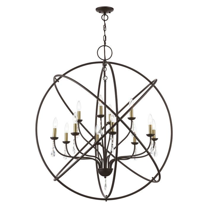 Livex Lighting 40909-07 12 Light Foyer Chandelier, Bronze w/Antique Brass Finish Candles