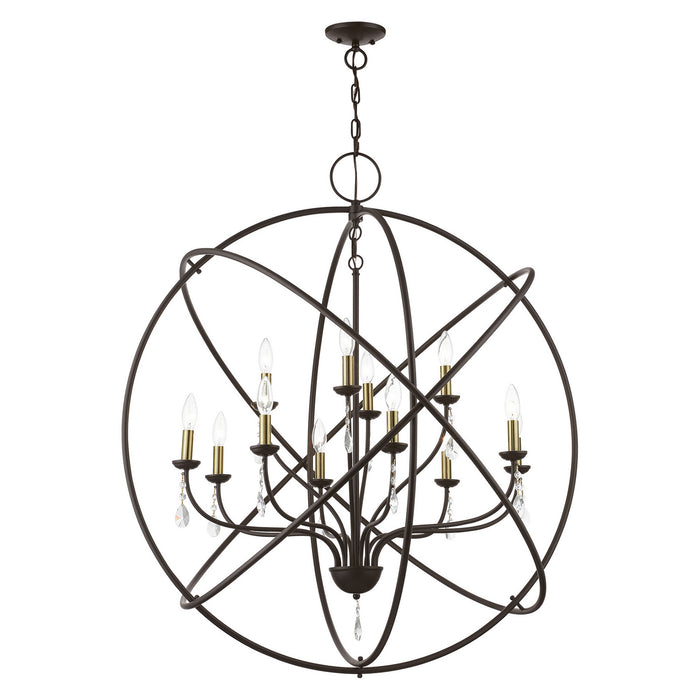 Livex Lighting 40909-07 12 Light Foyer Chandelier, Bronze w/Antique Brass Finish Candles