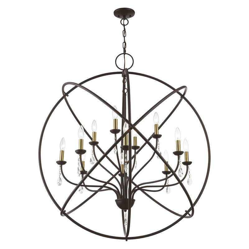 Livex Lighting 40909-07 12 Light Foyer Chandelier, Bronze w/Antique Brass Finish Candles