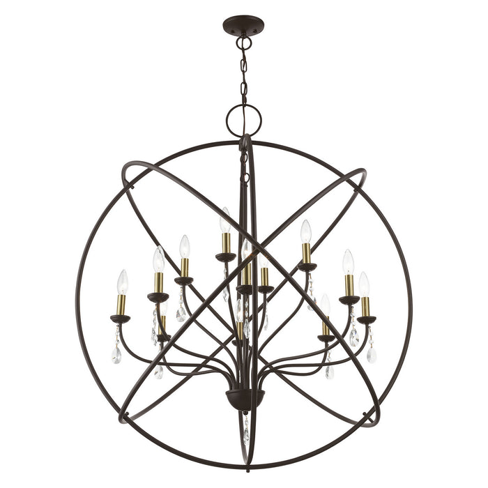 Livex Lighting 40909-07 12 Light Foyer Chandelier, Bronze w/Antique Brass Finish Candles