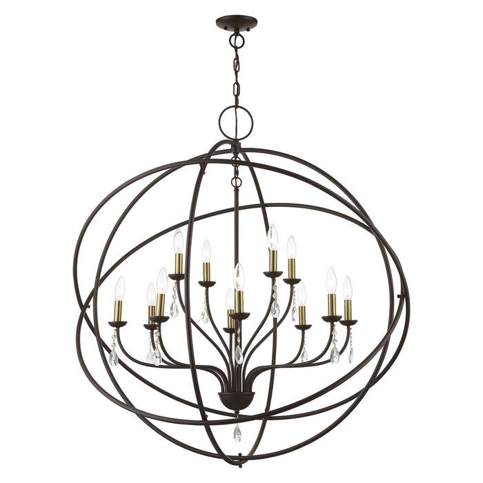 Livex Lighting 40909-07 12 Light Foyer Chandelier, Bronze w/Antique Brass Finish Candles