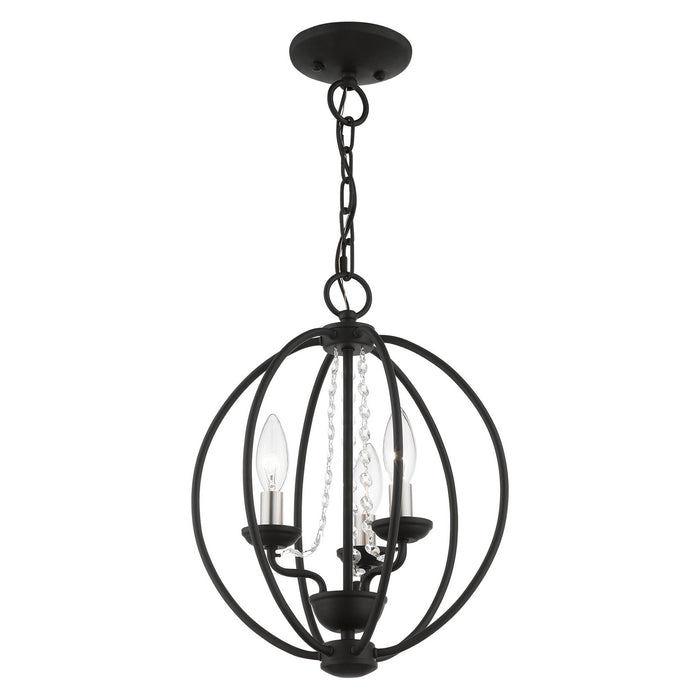 Livex Lighting 40913-04 Three Light Convertible Mini Chandelier/ Semi-Flush, Black w/Brushed Nickel Finish Candles
