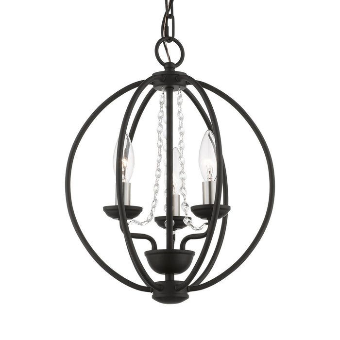 Livex Lighting 40913-04 Three Light Convertible Mini Chandelier/ Semi-Flush, Black w/Brushed Nickel Finish Candles