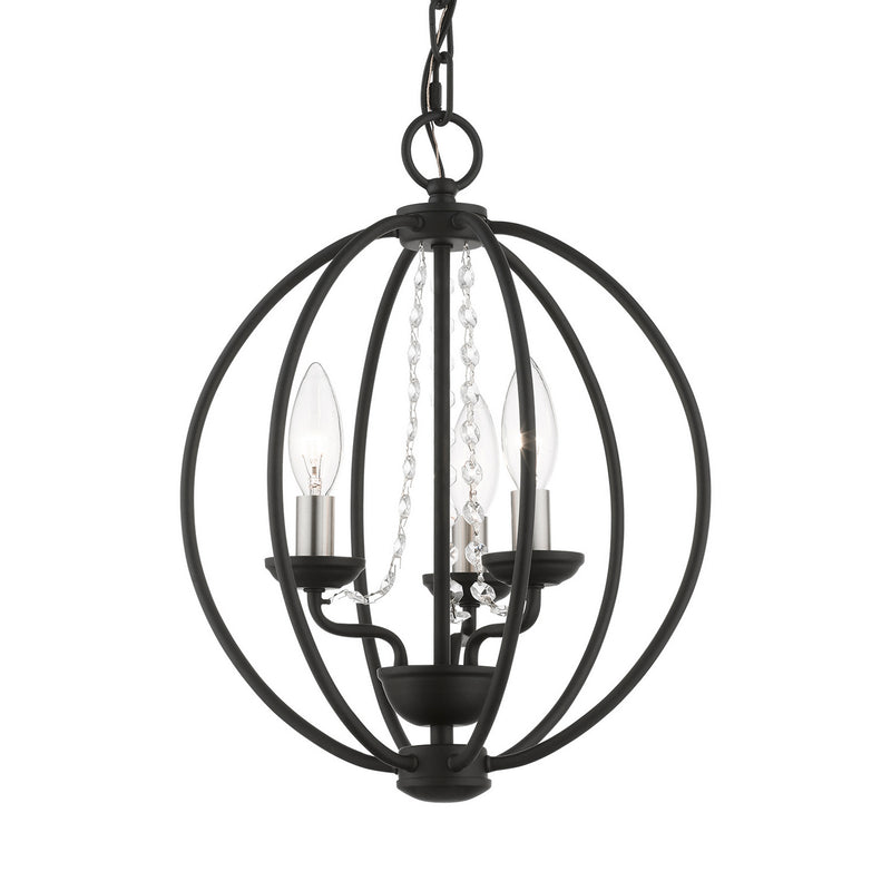 Livex Lighting 40913-04 Three Light Convertible Mini Chandelier/ Semi-Flush, Black w/Brushed Nickel Finish Candles