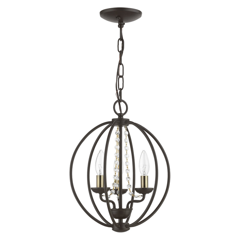 Livex Lighting 40913-07 Three Light Convertible Mini Chandelier/ Semi-Flush, Bronze w/Antique Brass Finish Candles