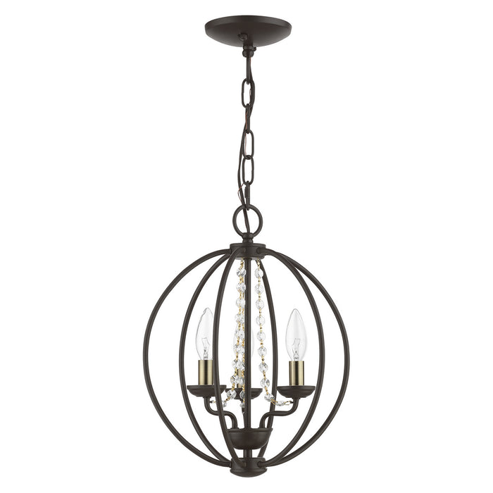 Livex Lighting 40913-07 Three Light Convertible Mini Chandelier/ Semi-Flush, Bronze w/Antique Brass Finish Candles
