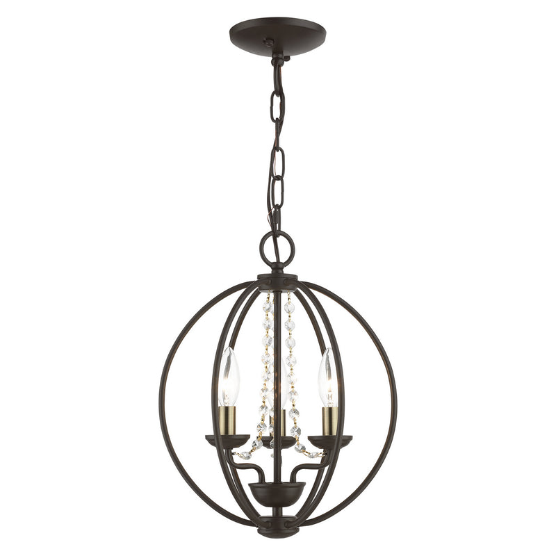 Livex Lighting 40913-07 Three Light Convertible Mini Chandelier/ Semi-Flush, Bronze w/Antique Brass Finish Candles
