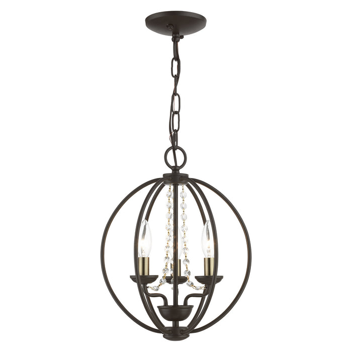 Livex Lighting 40913-07 Three Light Convertible Mini Chandelier/ Semi-Flush, Bronze w/Antique Brass Finish Candles