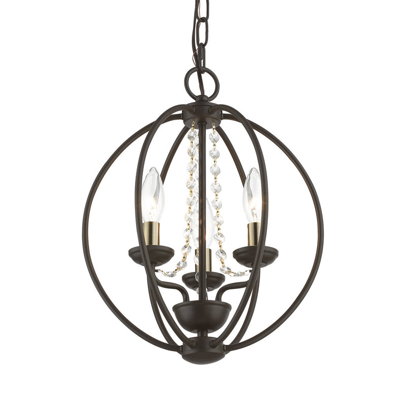 Livex Lighting 40913-07 Three Light Convertible Mini Chandelier/ Semi-Flush, Bronze w/Antique Brass Finish Candles
