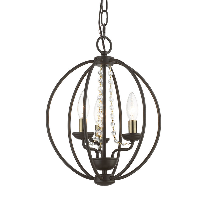 Livex Lighting 40913-07 Three Light Convertible Mini Chandelier/ Semi-Flush, Bronze w/Antique Brass Finish Candles