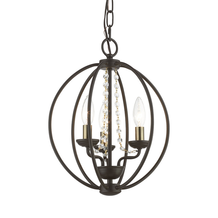 Livex Lighting 40913-07 Three Light Convertible Mini Chandelier/ Semi-Flush, Bronze w/Antique Brass Finish Candles