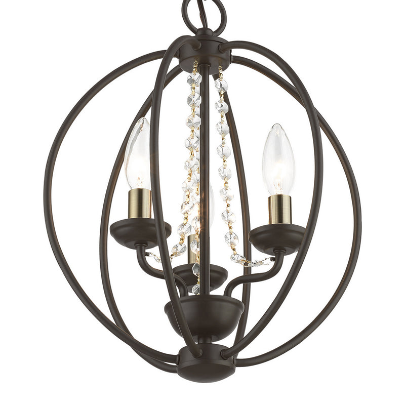 Livex Lighting 40913-07 Three Light Convertible Mini Chandelier/ Semi-Flush, Bronze w/Antique Brass Finish Candles