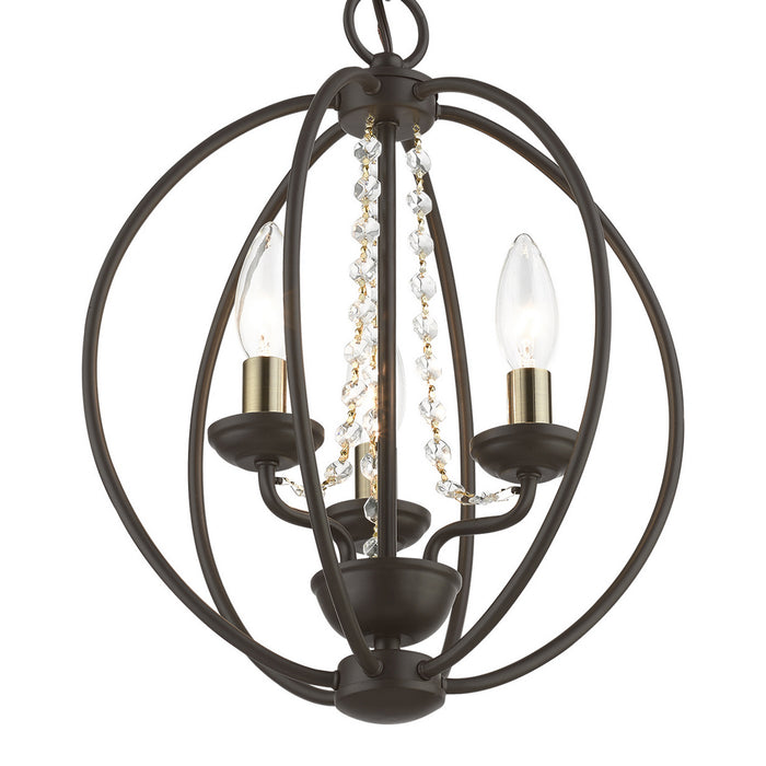 Livex Lighting 40913-07 Three Light Convertible Mini Chandelier/ Semi-Flush, Bronze w/Antique Brass Finish Candles