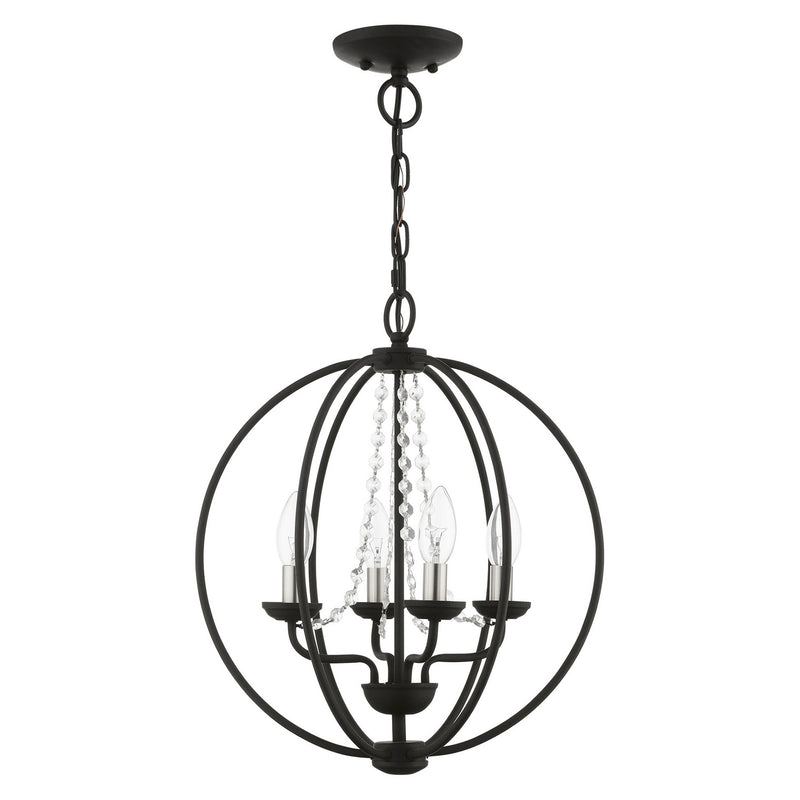 Livex Lighting 40914-04 Four Light Convertible Chandelier/ Semi-Flush, Black w/Brushed Nickel Finish Candles