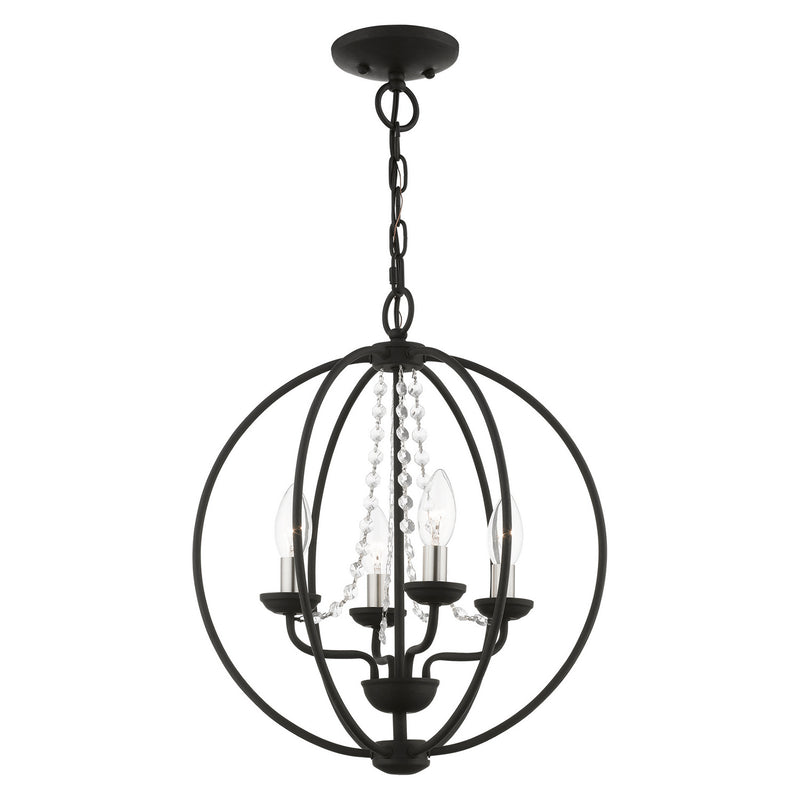 Livex Lighting 40914-04 Four Light Convertible Chandelier/ Semi-Flush, Black w/Brushed Nickel Finish Candles