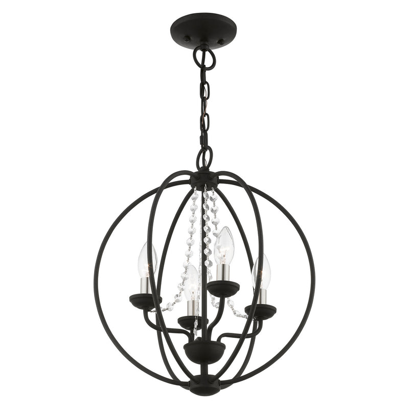 Livex Lighting 40914-04 Four Light Convertible Chandelier/ Semi-Flush, Black w/Brushed Nickel Finish Candles