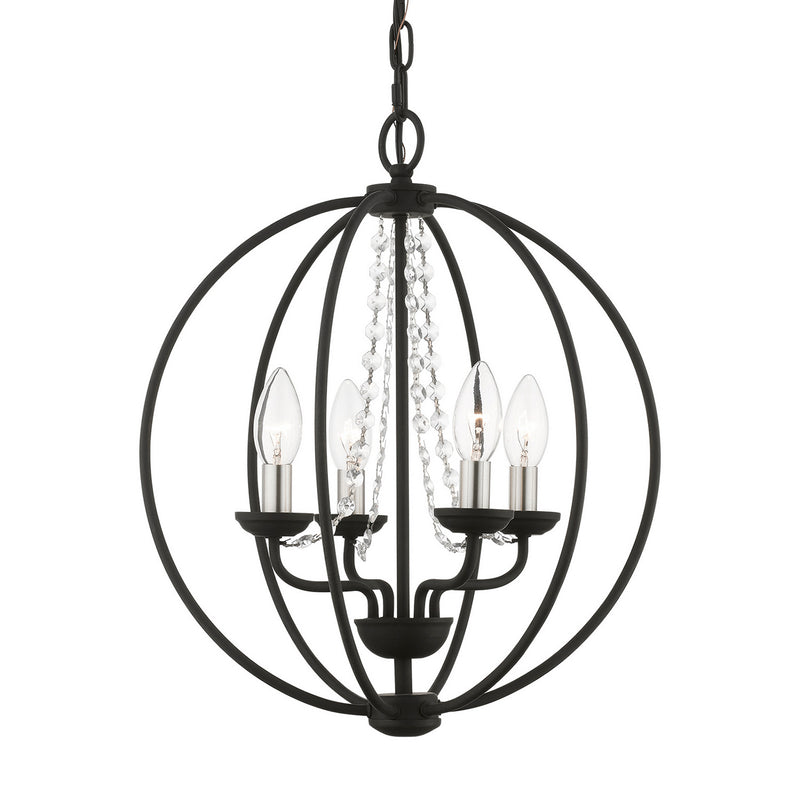 Livex Lighting 40914-04 Four Light Convertible Chandelier/ Semi-Flush, Black w/Brushed Nickel Finish Candles