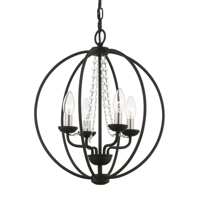 Livex Lighting 40914-04 Four Light Convertible Chandelier/ Semi-Flush, Black w/Brushed Nickel Finish Candles