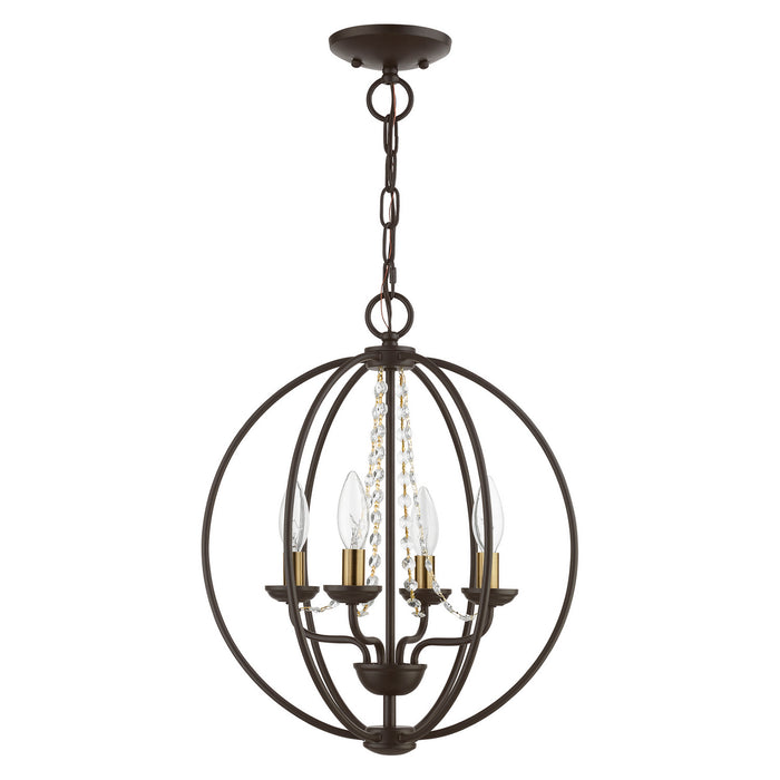 Livex Lighting 40914-07 Four Light Convertible Chandelier/ Semi-Flush, Bronze w/Antique Brass Finish Candles