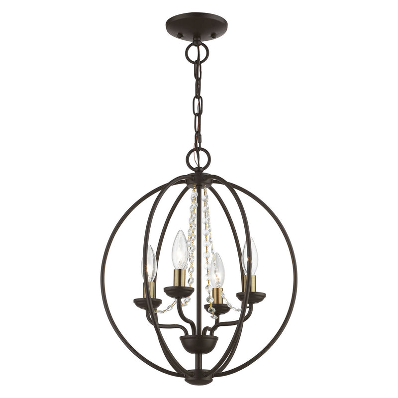 Livex Lighting 40914-07 Four Light Convertible Chandelier/ Semi-Flush, Bronze w/Antique Brass Finish Candles