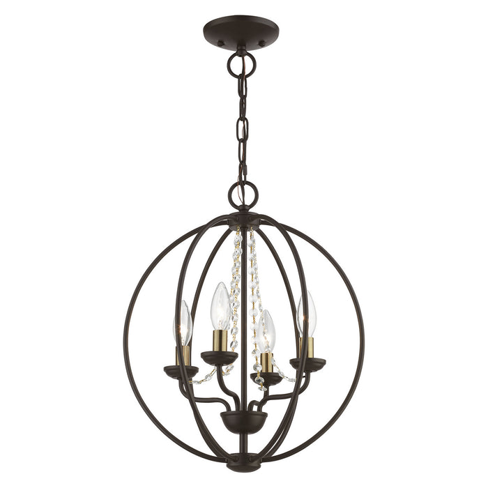 Livex Lighting 40914-07 Four Light Convertible Chandelier/ Semi-Flush, Bronze w/Antique Brass Finish Candles