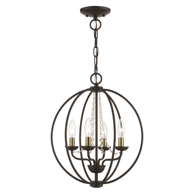 Livex Lighting 40914-07 Four Light Convertible Chandelier/ Semi-Flush, Bronze w/Antique Brass Finish Candles