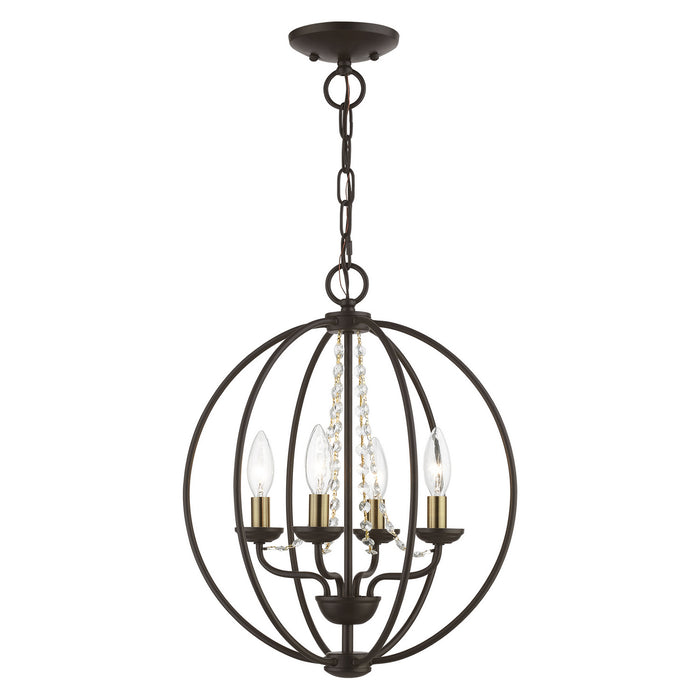 Livex Lighting 40914-07 Four Light Convertible Chandelier/ Semi-Flush, Bronze w/Antique Brass Finish Candles