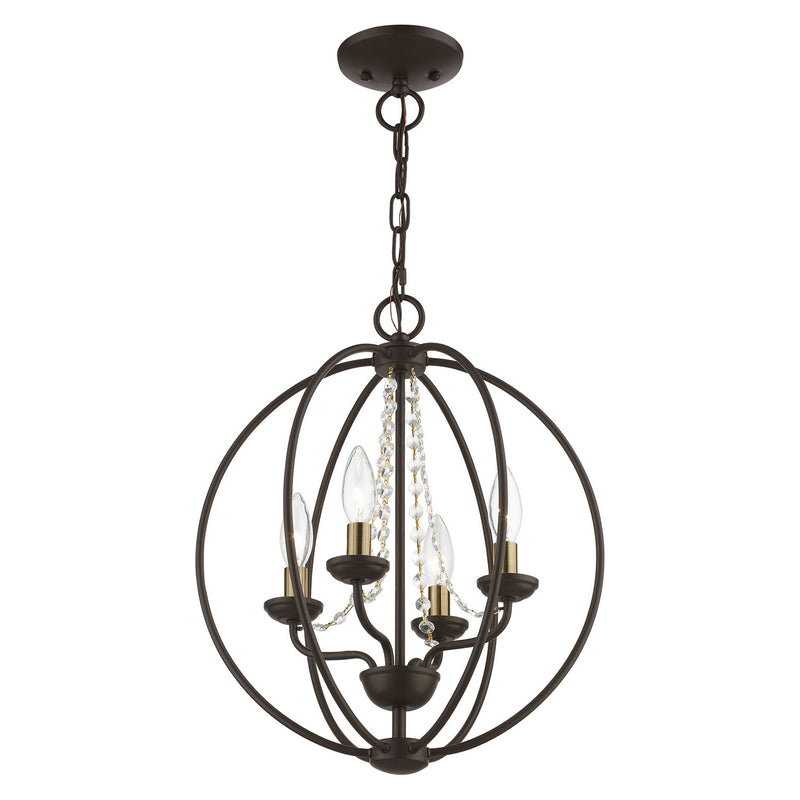 Livex Lighting 40914-07 Four Light Convertible Chandelier/ Semi-Flush, Bronze w/Antique Brass Finish Candles