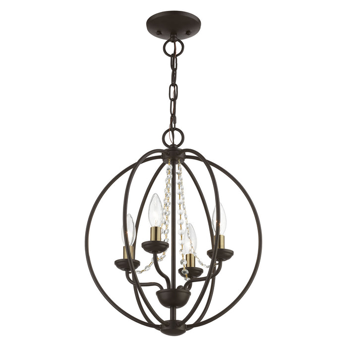 Livex Lighting 40914-07 Four Light Convertible Chandelier/ Semi-Flush, Bronze w/Antique Brass Finish Candles
