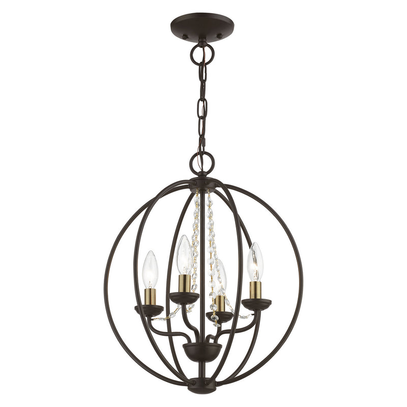 Livex Lighting 40914-07 Four Light Convertible Chandelier/ Semi-Flush, Bronze w/Antique Brass Finish Candles
