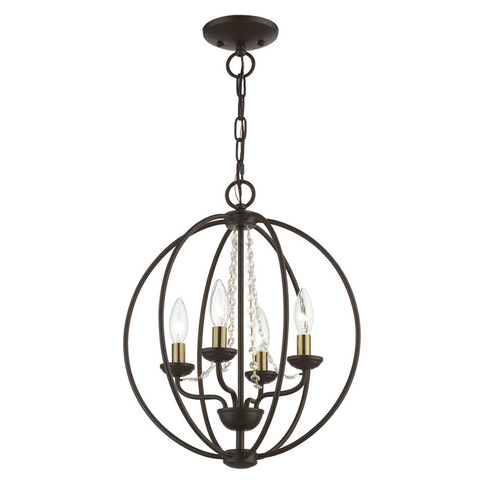Livex Lighting 40914-07 Four Light Convertible Chandelier/ Semi-Flush, Bronze w/Antique Brass Finish Candles