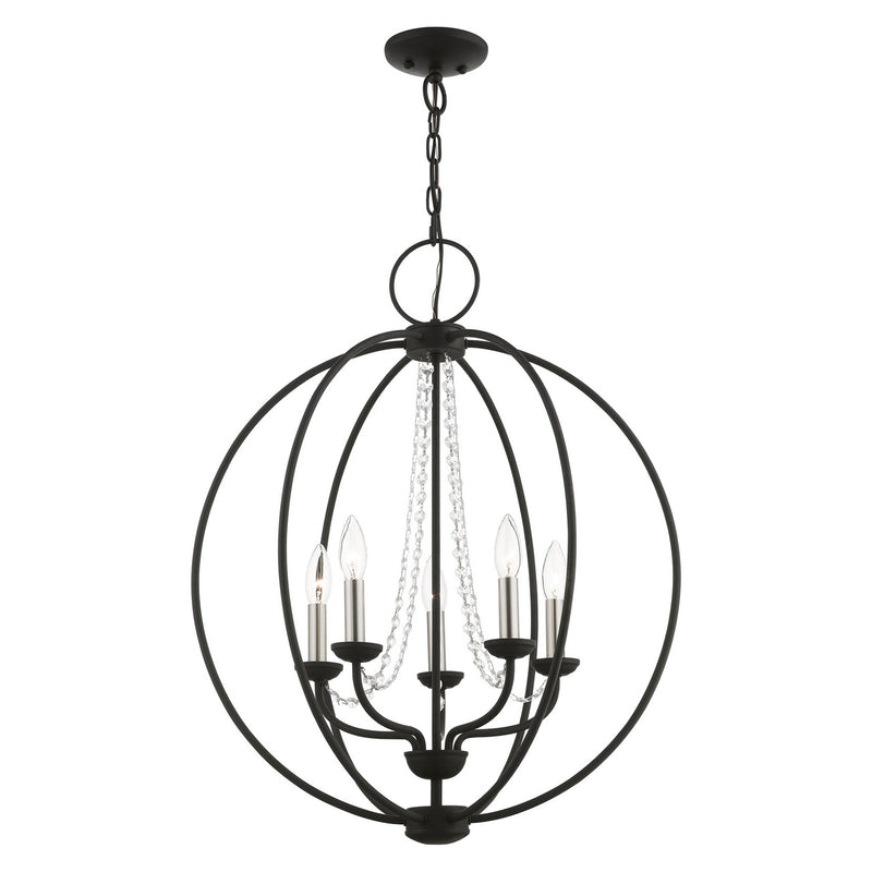 Livex Lighting 40915-04 Five Light Chandelier, Black w/Brushed Nickel Finish Candles